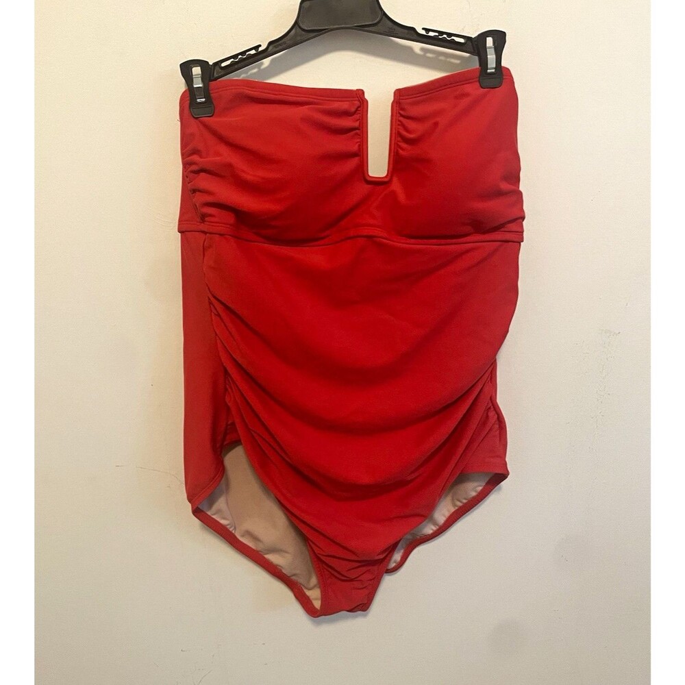 Kona Sol Women’s One-Piece Swimsuit Strapless Solid Red XL Regular
